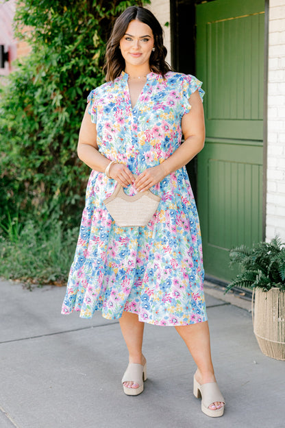 Vestido Midi Esplendor Primaveral, Floral Azul