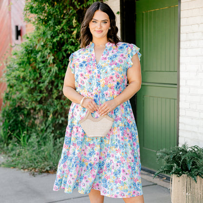 Vestido Midi Esplendor Primaveral, Floral Azul