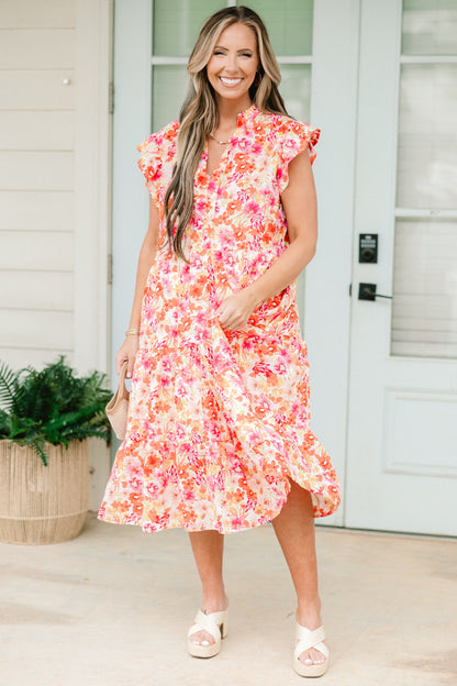 Vestido Midi Esplendor Primaveral, Floral Rosa
