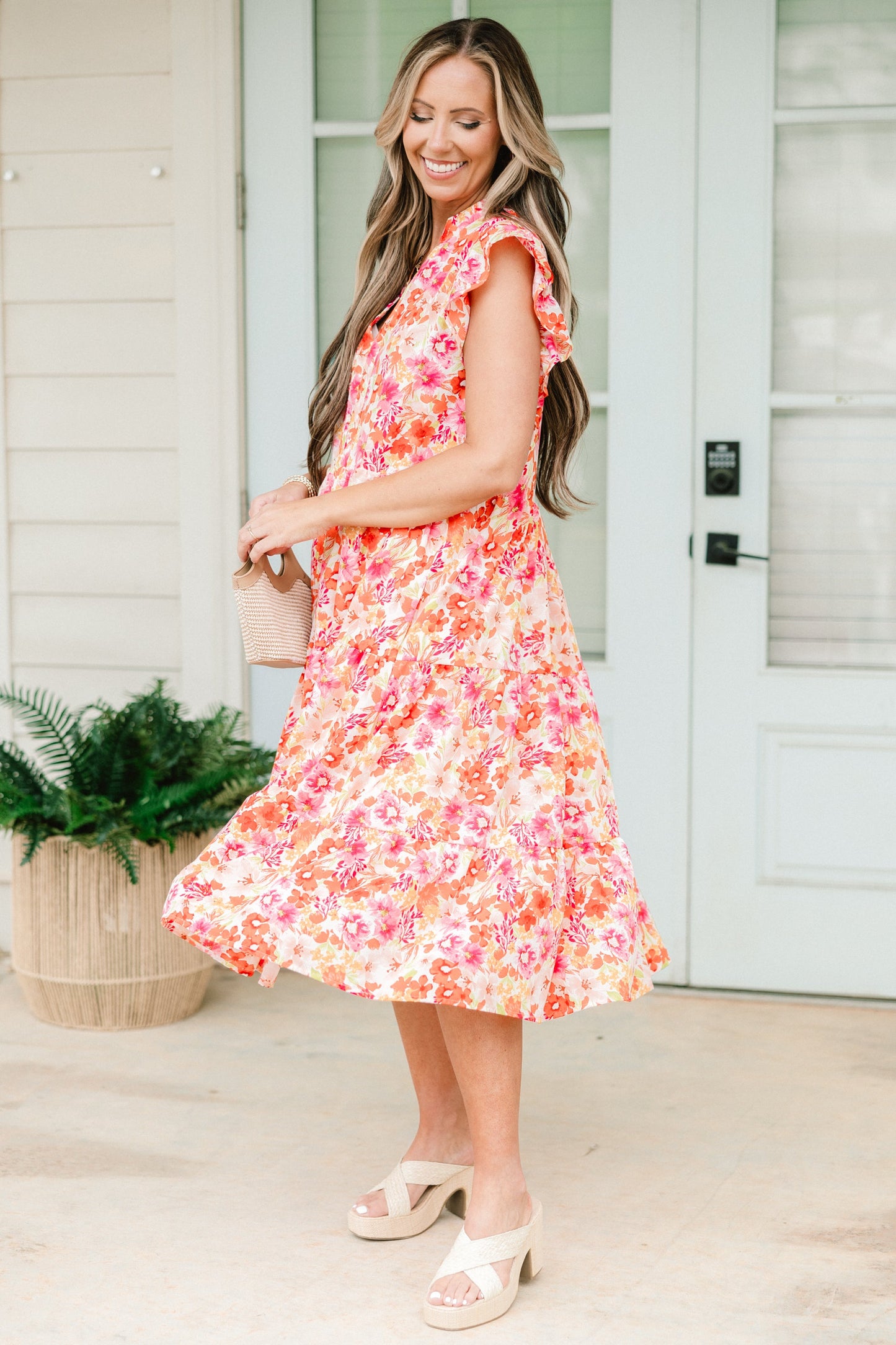 Vestido Midi Esplendor Primaveral, Floral Rosa