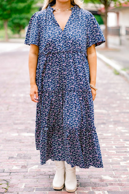 Vestido Straight Shot, Floral Marino