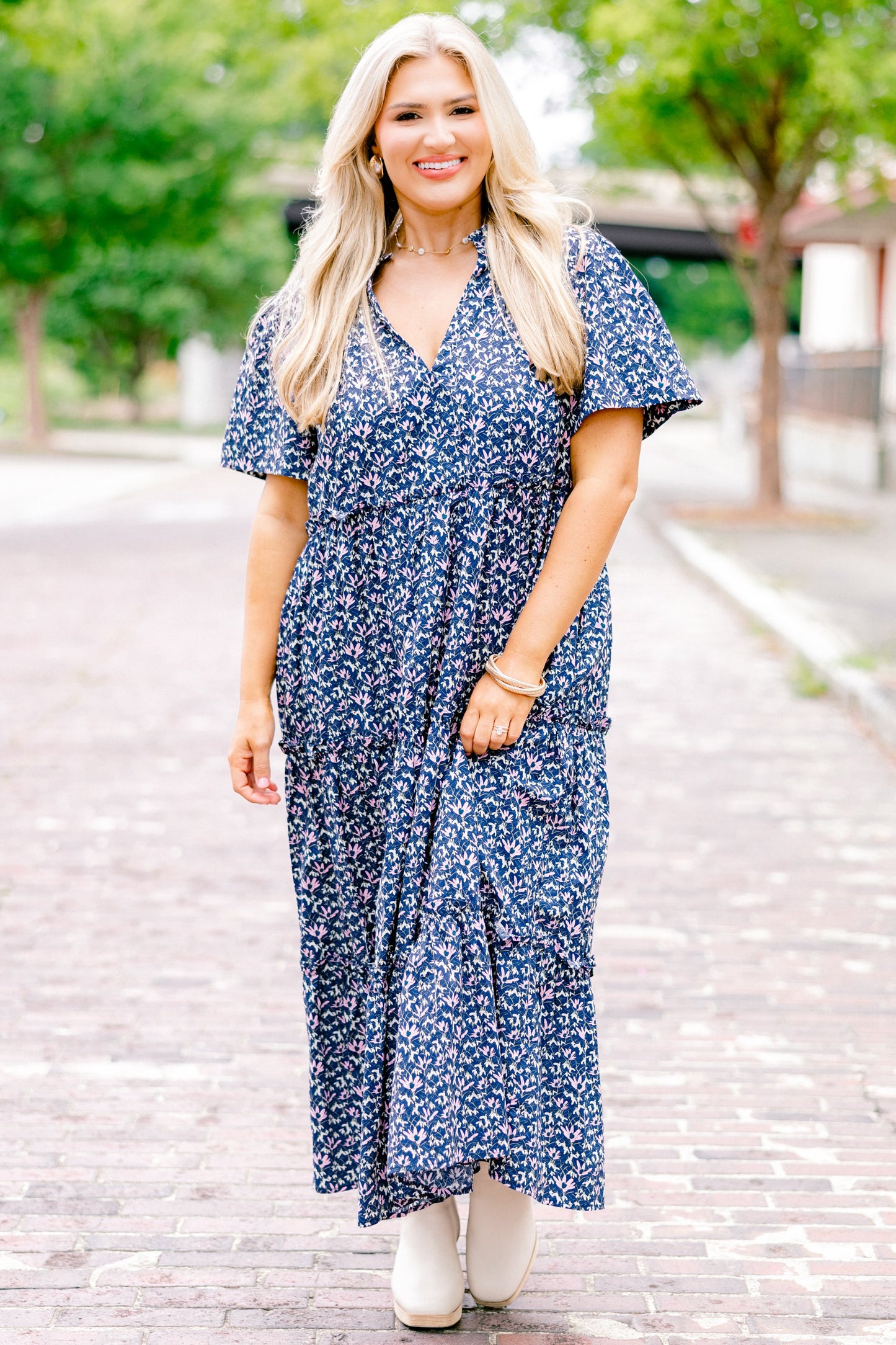 Vestido Straight Shot, Floral Marino