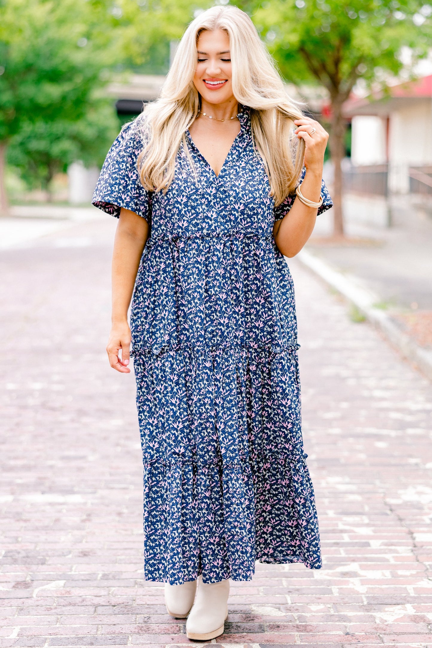 Vestido Straight Shot, Floral Marino