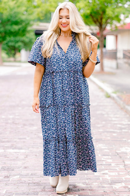 Vestido Straight Shot, Floral Marino