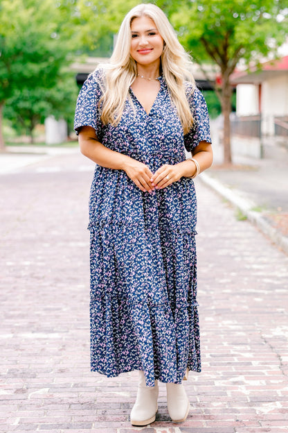 Vestido Straight Shot, Floral Marino