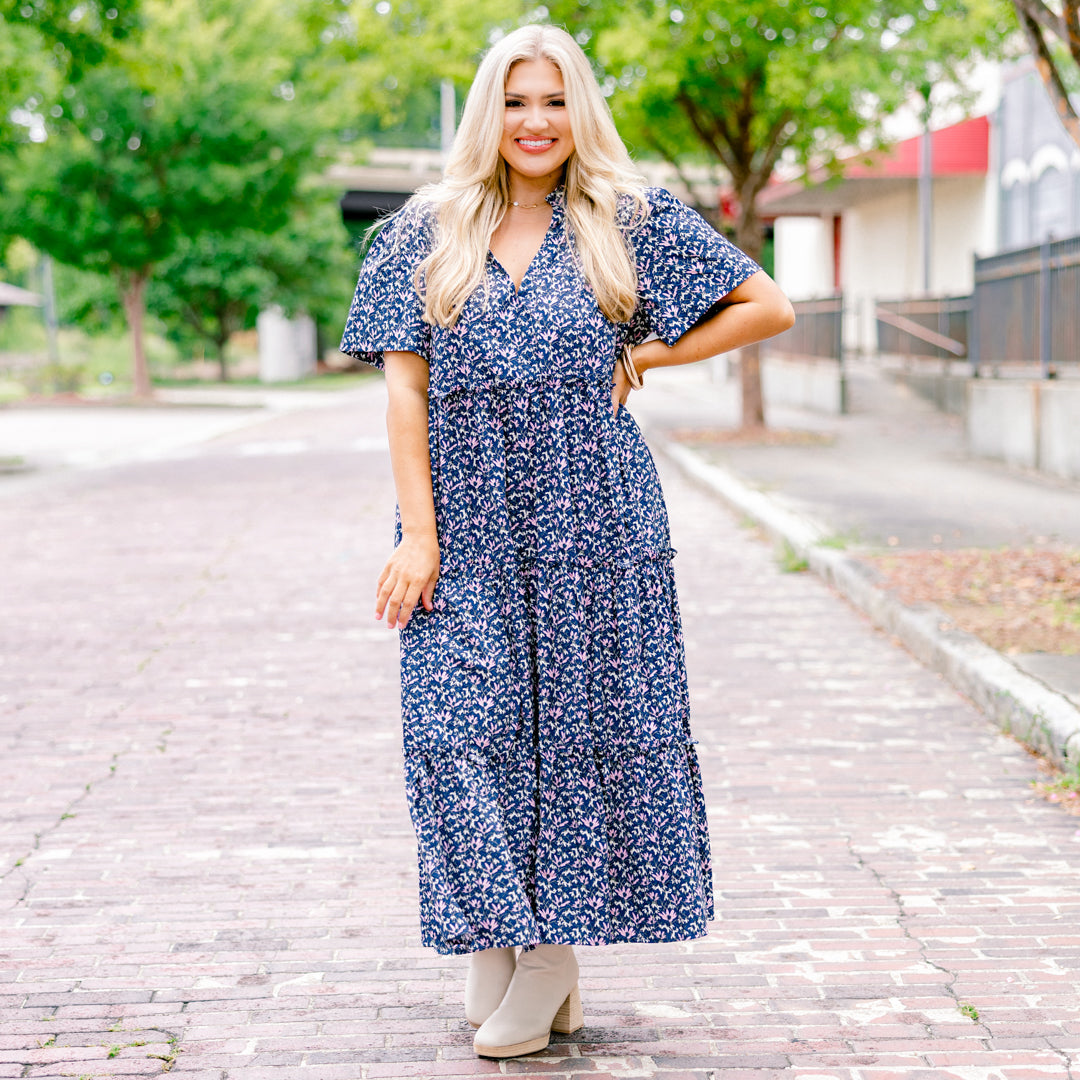Vestido Straight Shot, Floral Marino