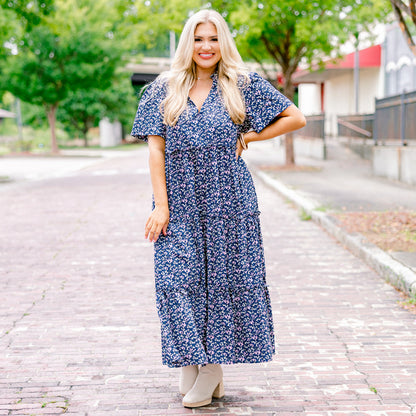 Vestido Straight Shot, Floral Marino