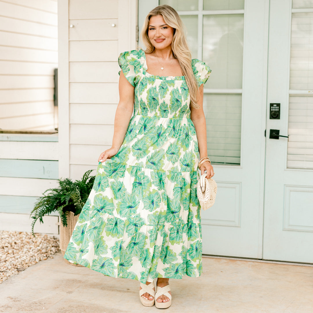 El Vestido Maxi Canción de las Flores Silvestres, Verde Mar