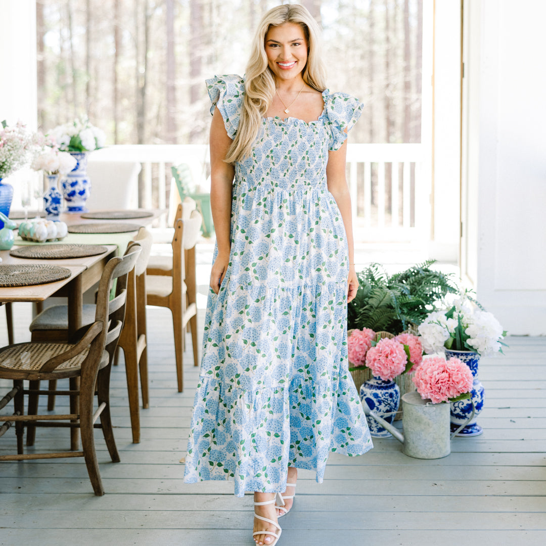 El vestido maxi "La Canción de la Flor Silvestre", Azul