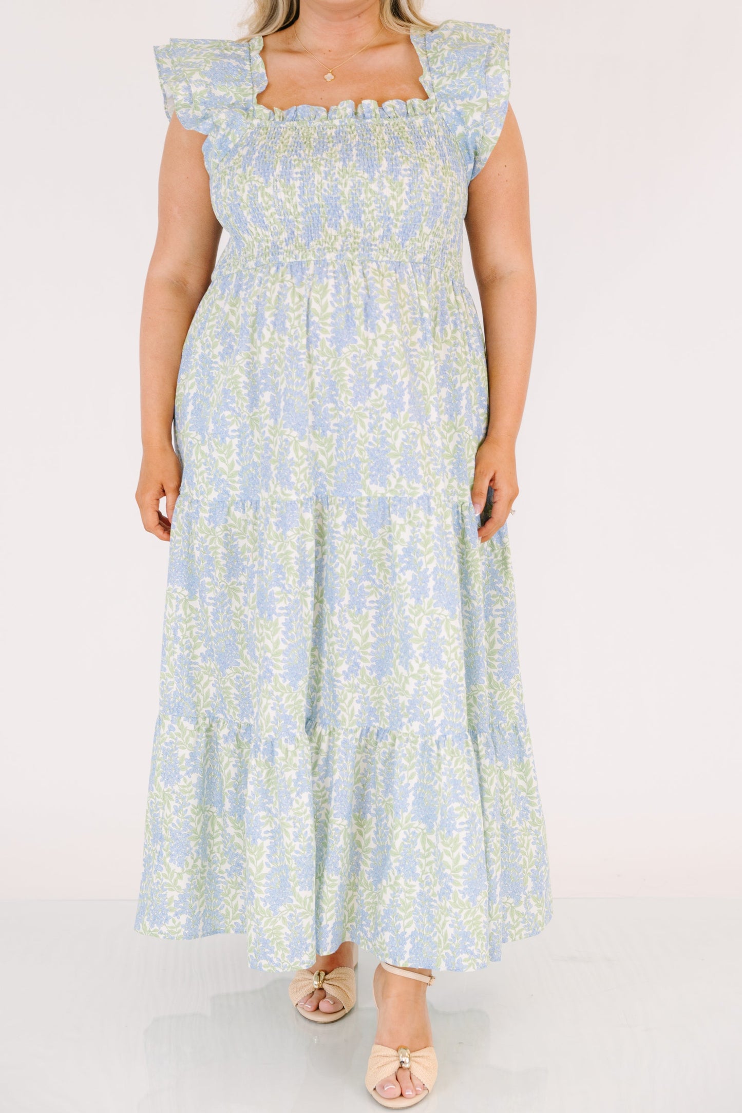 Vestido Maxi Canción de Flores Silvestres, Mezcla Floral Azul