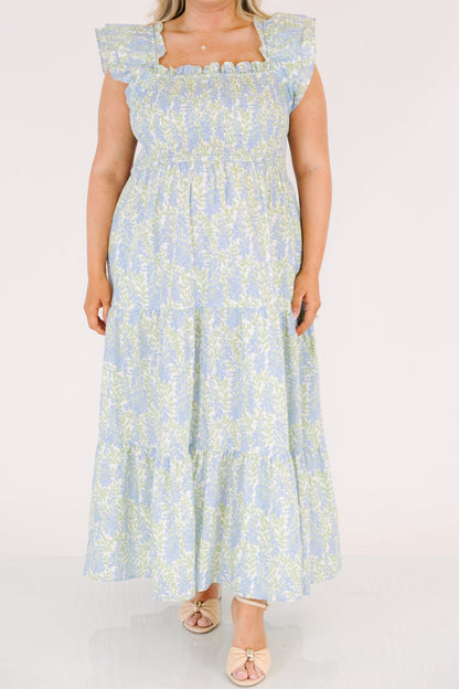 Vestido Maxi Canción de Flores Silvestres, Mezcla Floral Azul