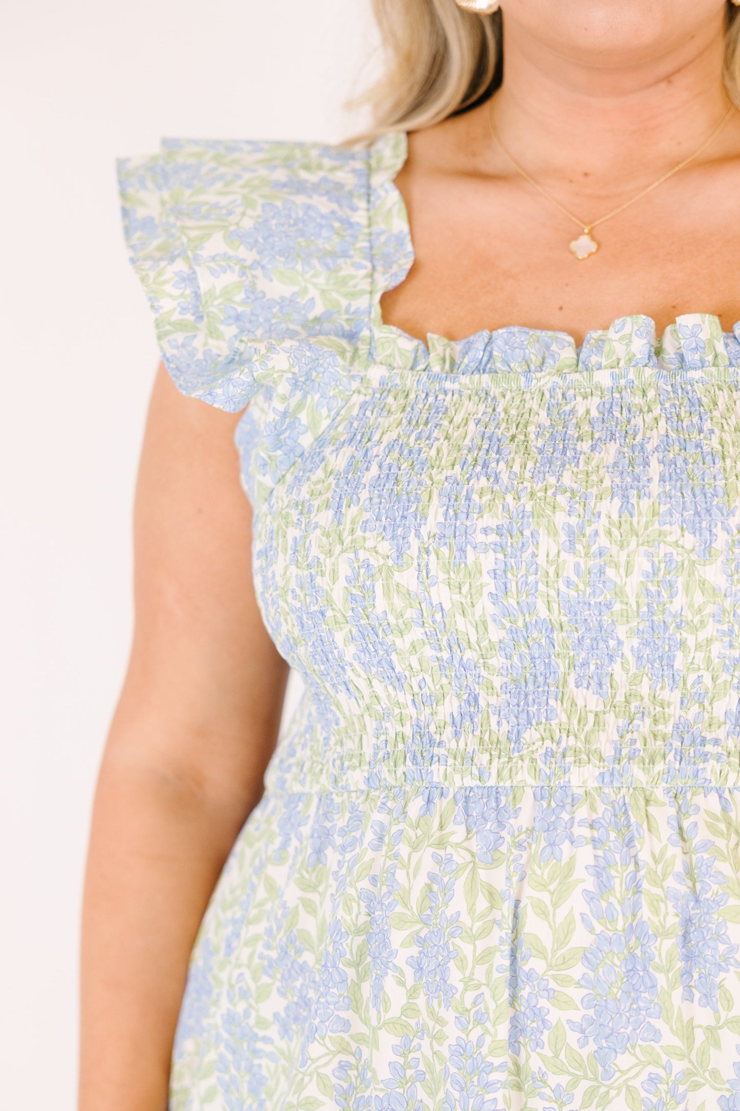 Vestido Maxi Canción de Flores Silvestres, Mezcla Floral Azul