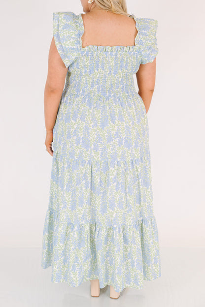 Vestido Maxi Canción de Flores Silvestres, Mezcla Floral Azul