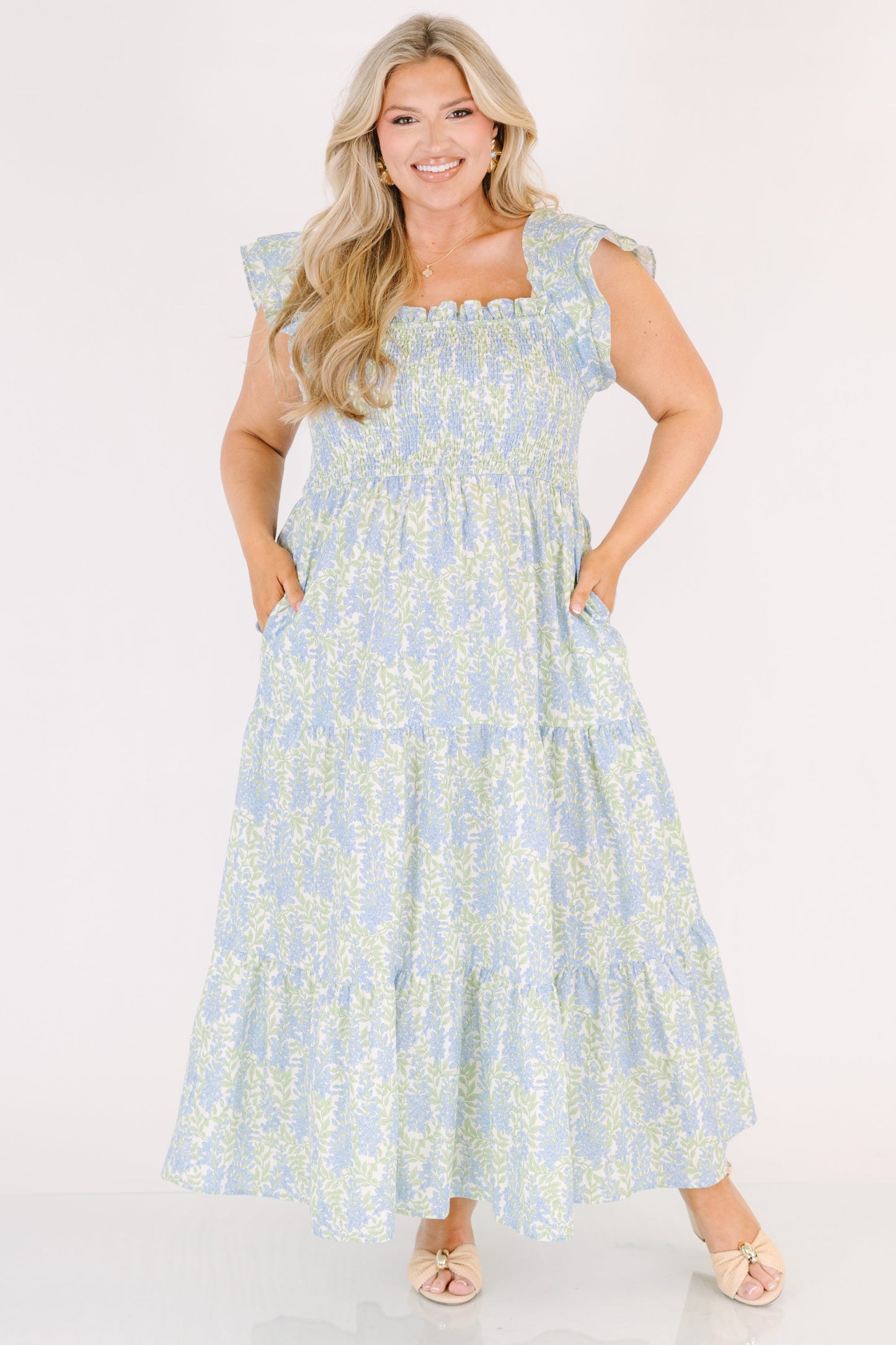 Vestido Maxi Canción de Flores Silvestres, Mezcla Floral Azul