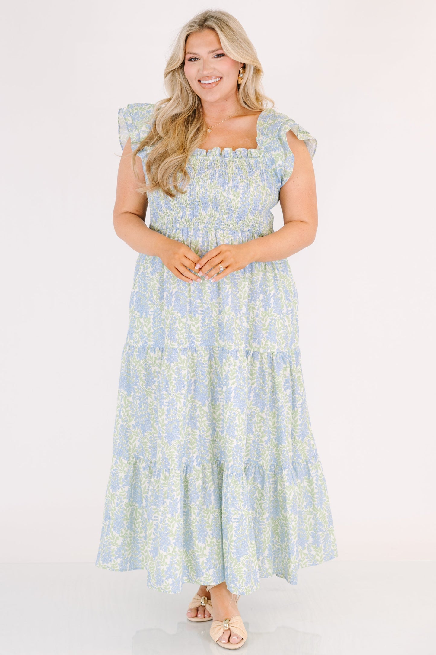 Vestido Maxi Canción de Flores Silvestres, Mezcla Floral Azul