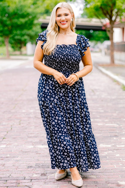Vestido Maxi "La Canción de las Flores Silvestres", Marino