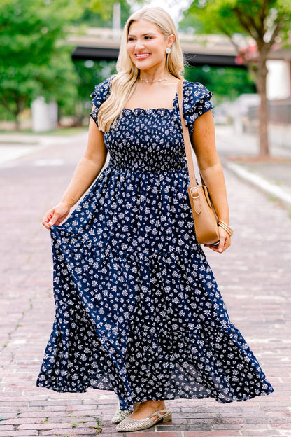 Vestido Maxi "La Canción de las Flores Silvestres", Marino