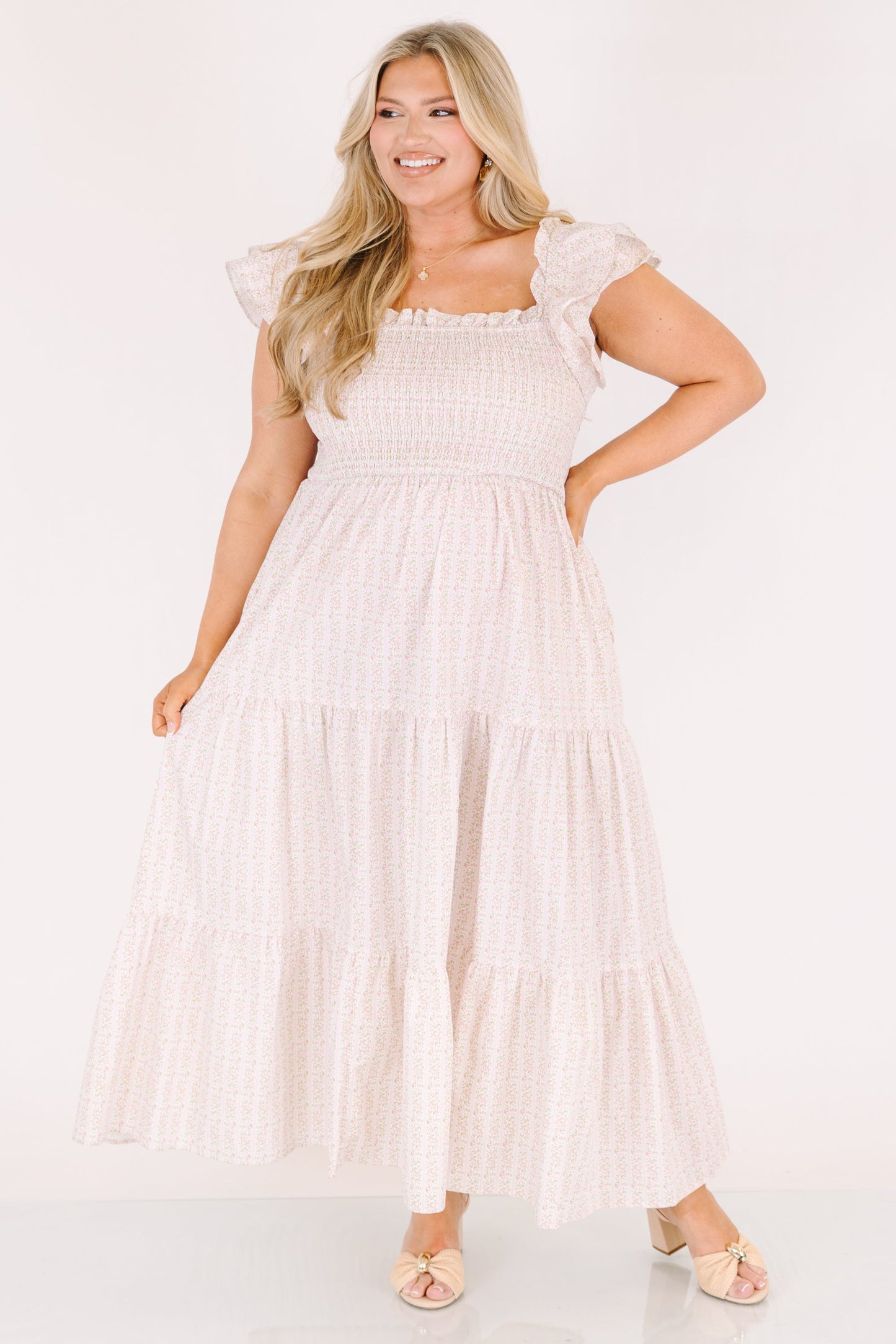El Vestido Maxi Canción de Flores Silvestres, Ditsy Rosa