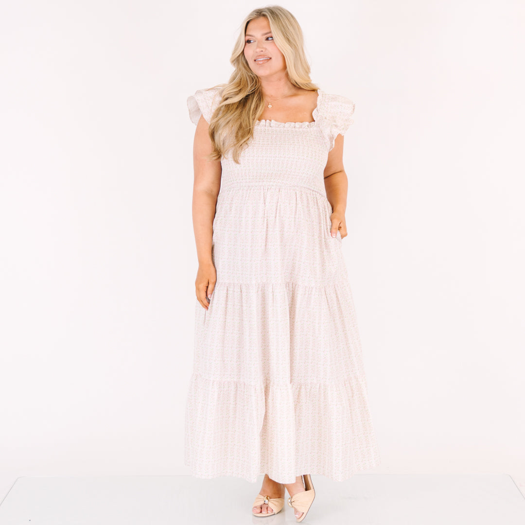 El Vestido Maxi Canción de Flores Silvestres, Ditsy Rosa