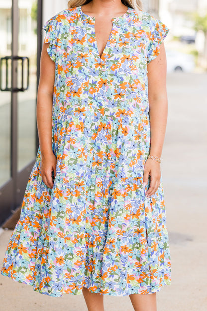 Vestido Midi Oasis Tropical, Azul