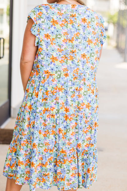 Vestido Midi Oasis Tropical, Azul