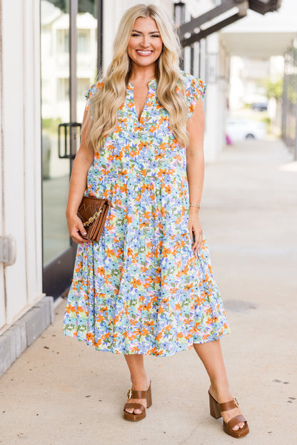Vestido Midi Oasis Tropical, Azul