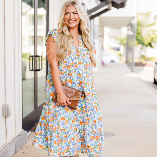 Vestido Midi Oasis Tropical, Azul