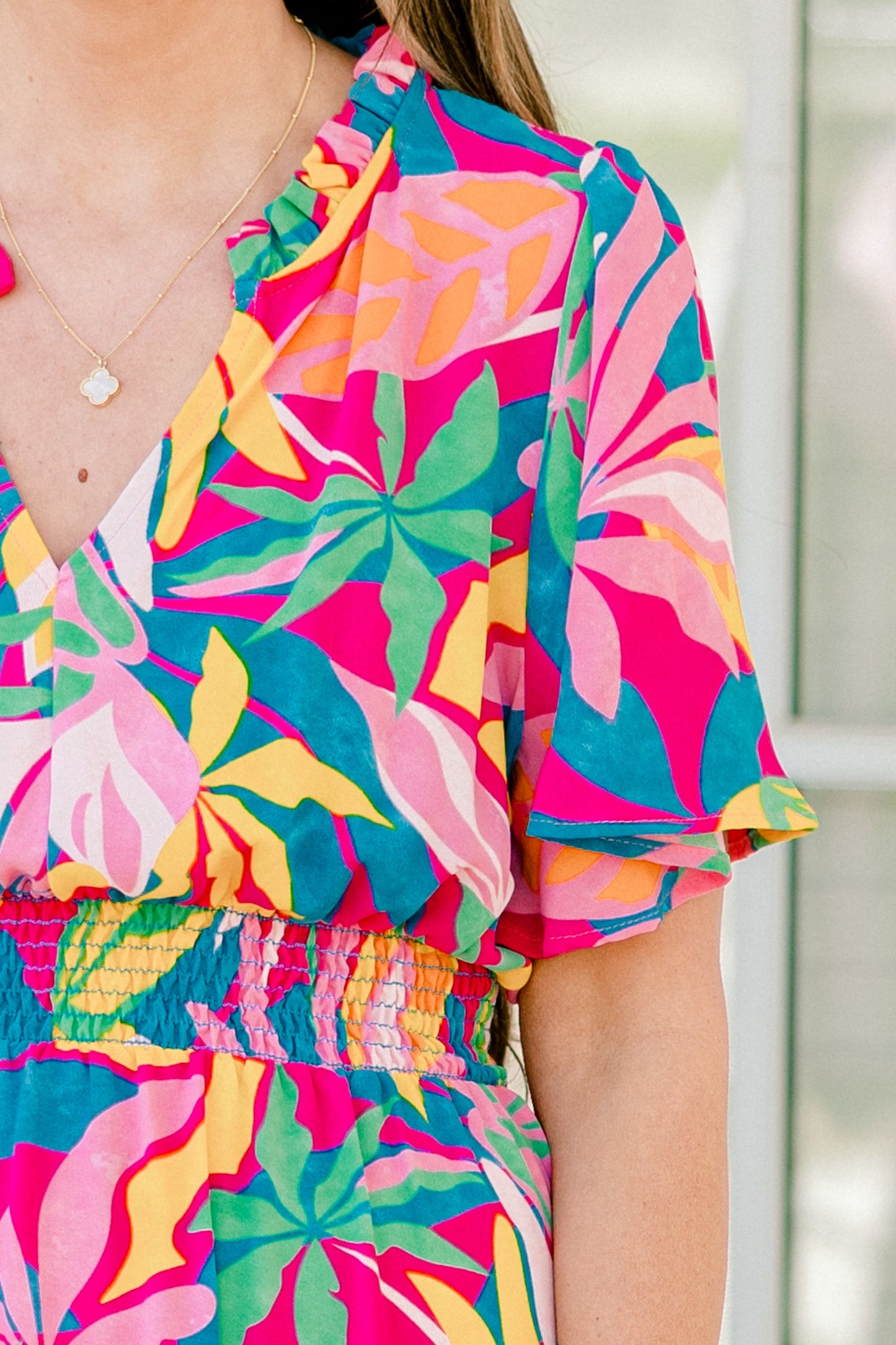 Vestido Maxi Tropicana Bliss, Fucsia-Rosa-Azul