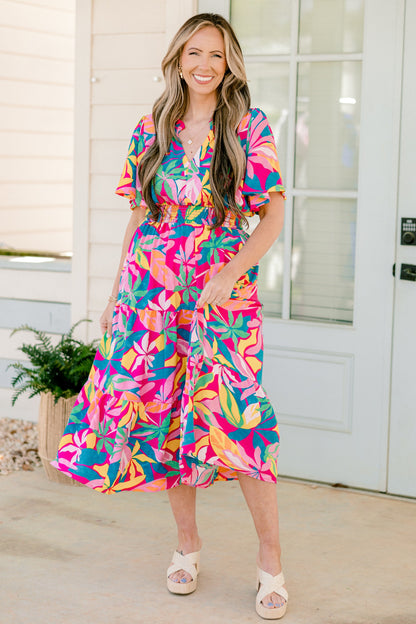 Vestido Maxi Tropicana Bliss, Fucsia-Rosa-Azul