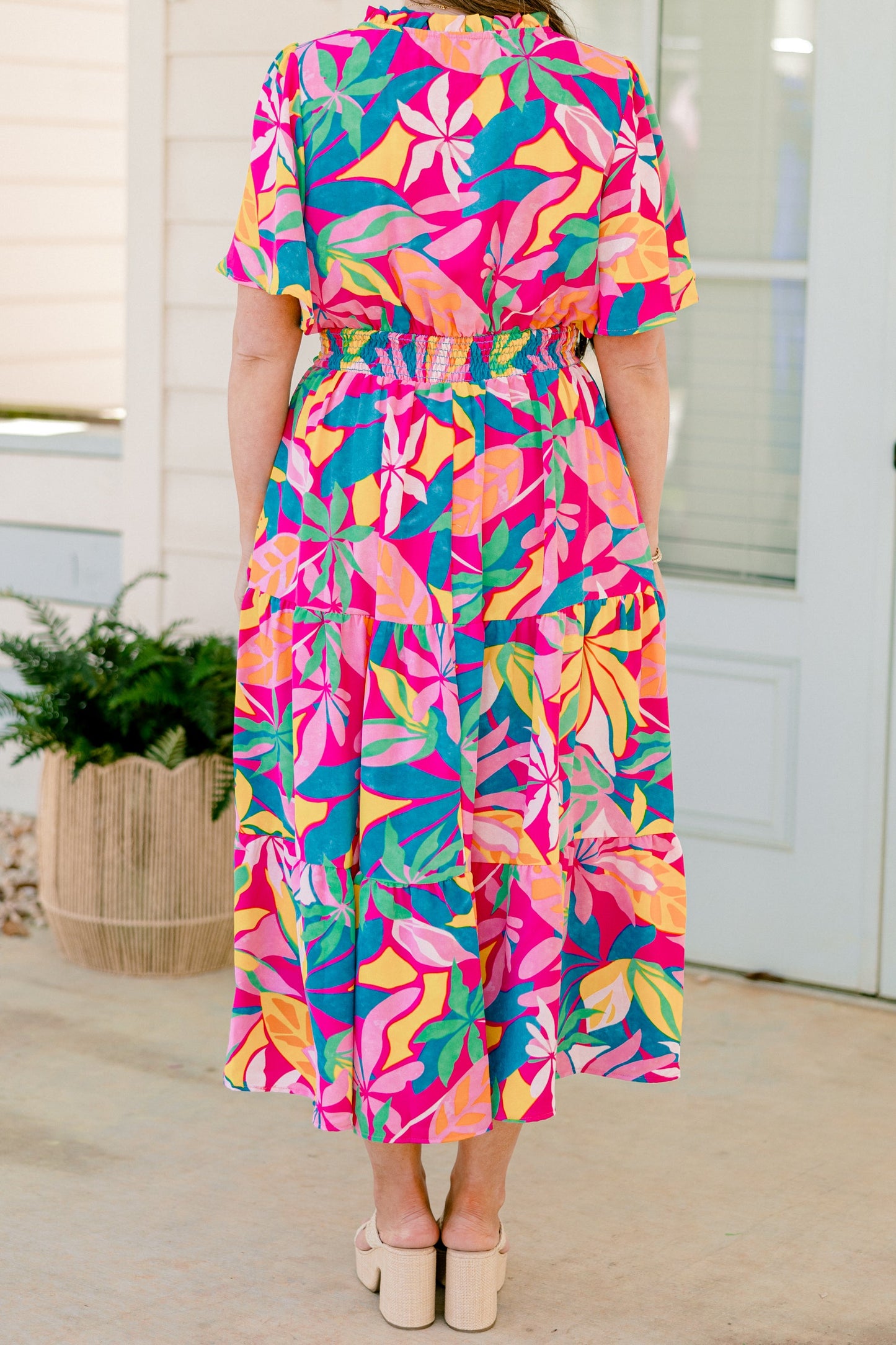Vestido Maxi Tropicana Bliss, Fucsia-Rosa-Azul