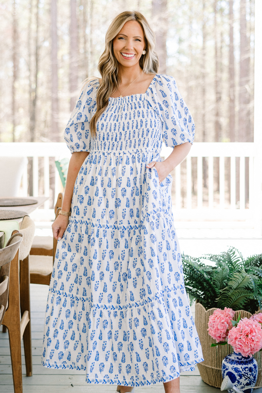 Vestido Maxi Bajo el Hibisco, Azul