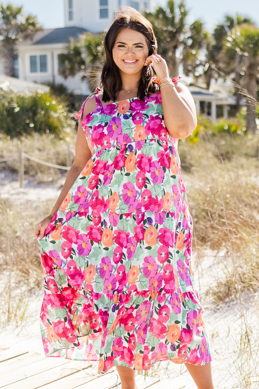 Vestido Etéreo de Flor, Multicolor Rosa
