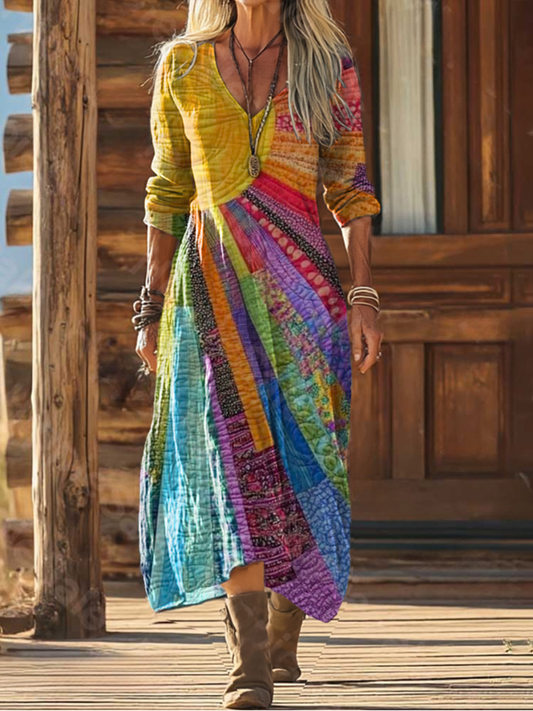 Héloïse | Vestido Impreso Patchwork Bohemio