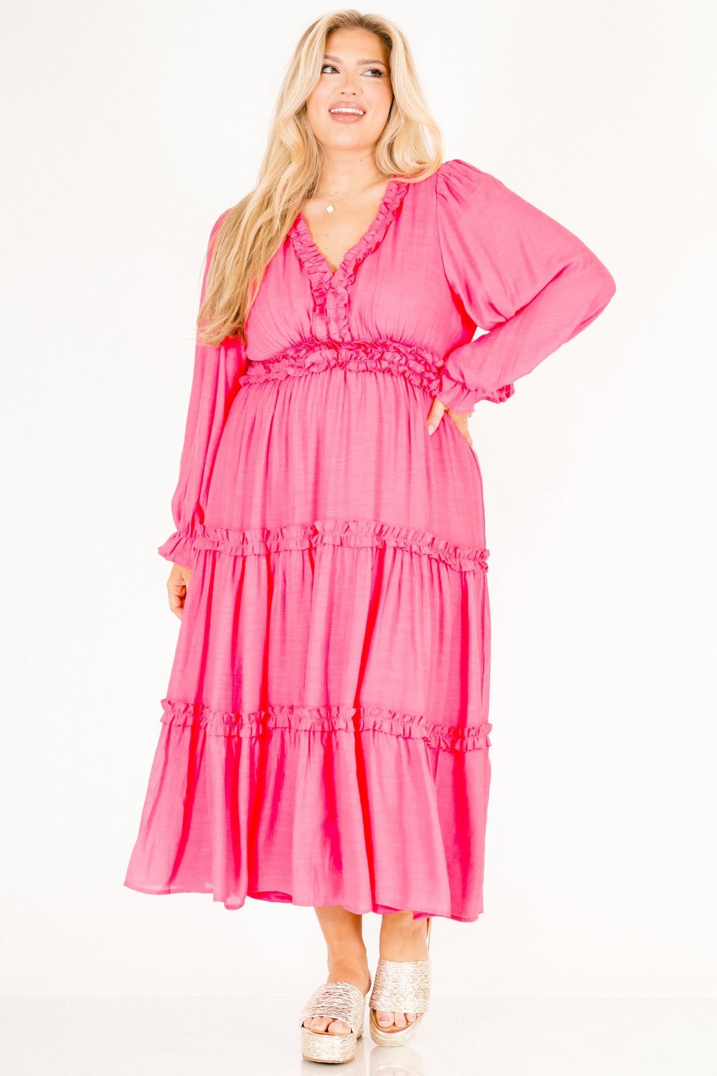 Vestido Vivid Palms, Rosa Fucsia