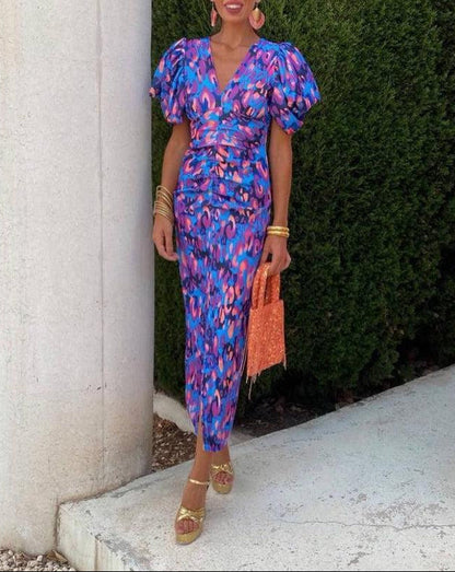 Noor™ - Vestido midi con mangas abullonadas