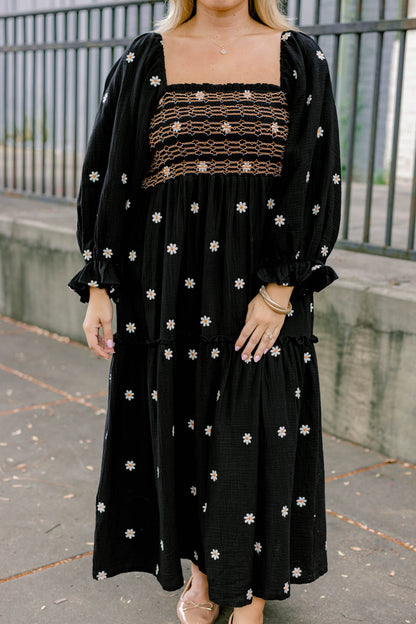 Vestido Maravilla de Flores Silvestres, Negro