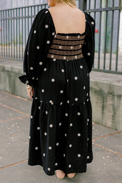 Vestido Maravilla de Flores Silvestres, Negro