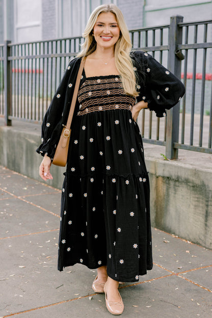 Vestido Maravilla de Flores Silvestres, Negro