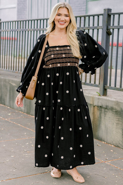 Vestido Maravilla de Flores Silvestres, Negro