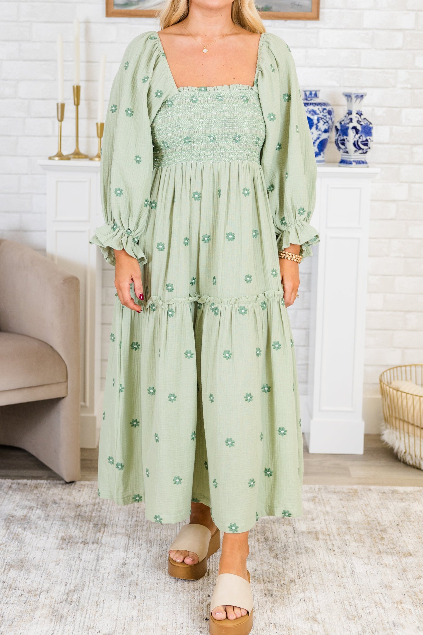 Vestido Maravilla de Flores Silvestres, Verde