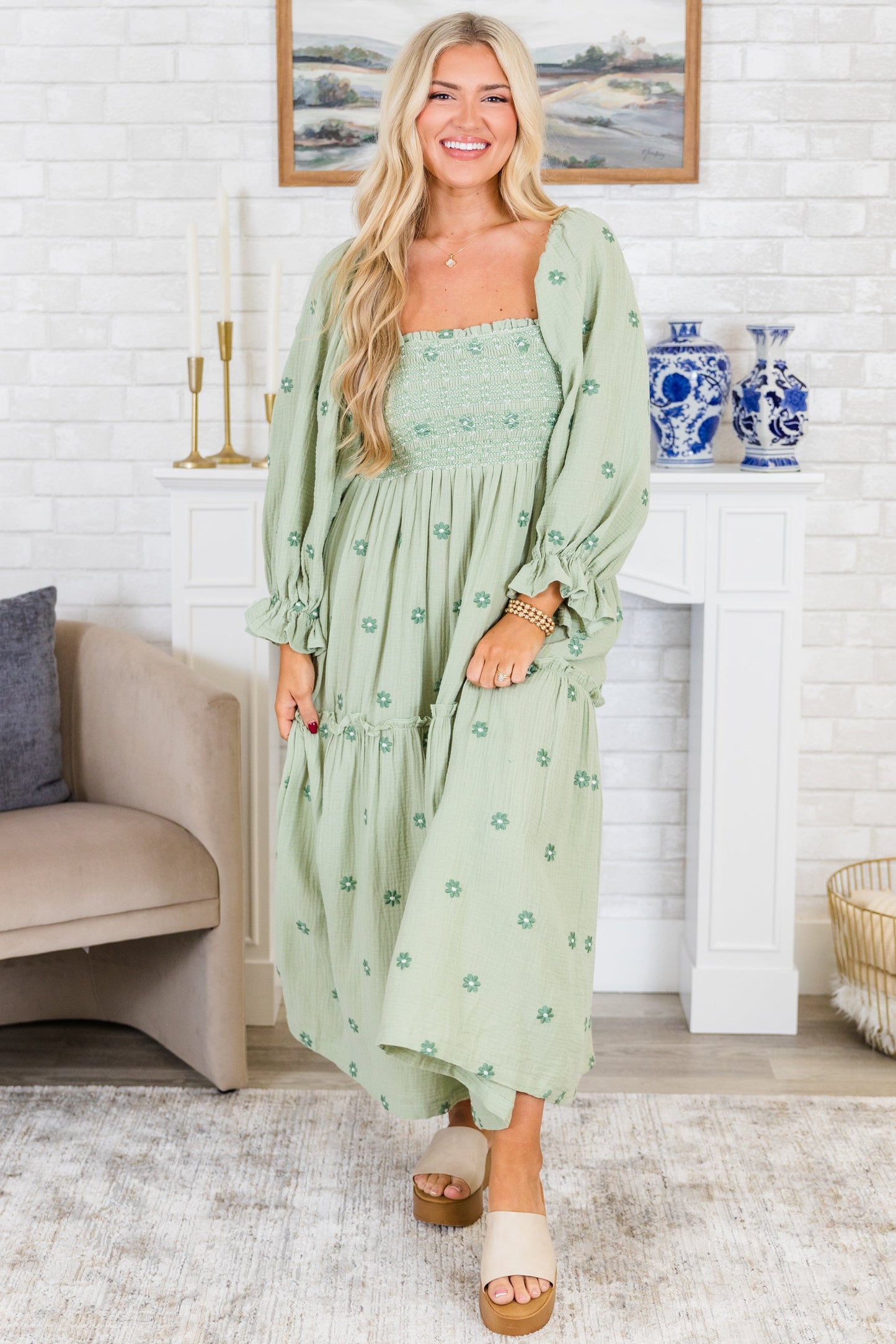 Vestido Maravilla de Flores Silvestres, Verde