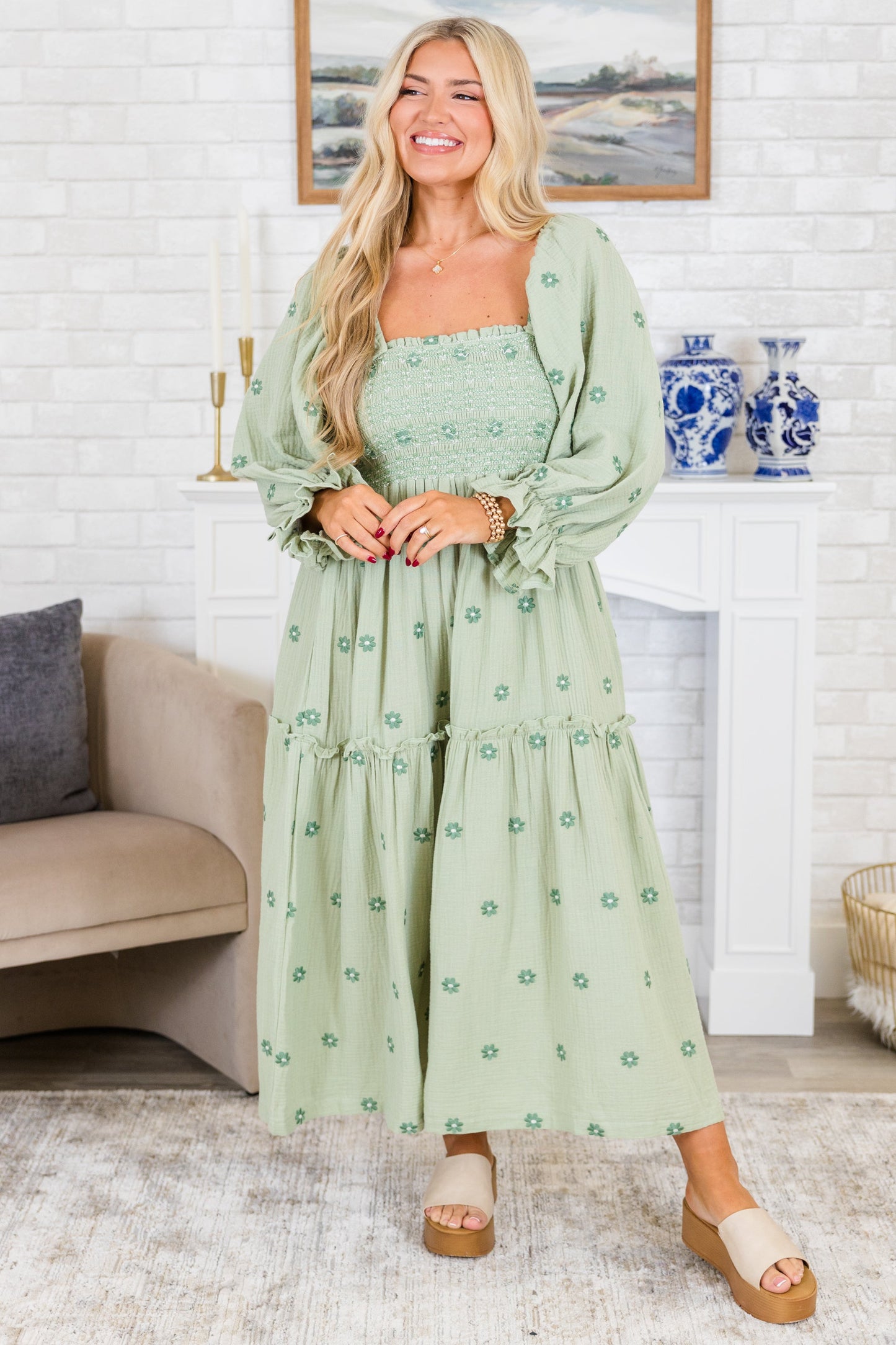 Vestido Maravilla de Flores Silvestres, Verde