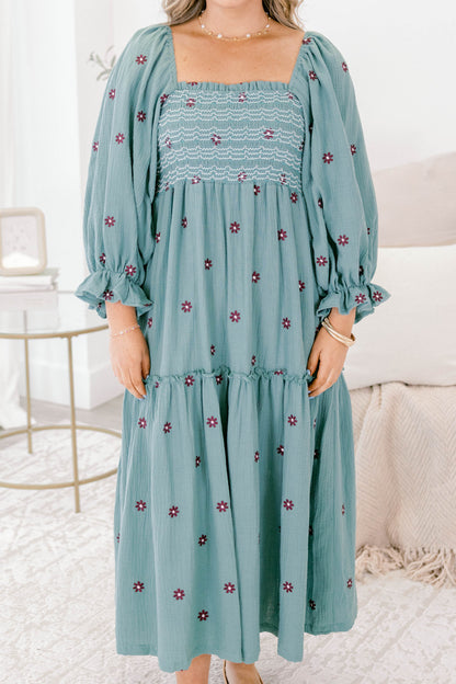Vestido Maravilla de Flores Silvestres, Jade Claro