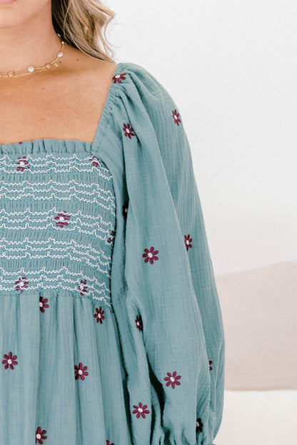 Vestido Maravilla de Flores Silvestres, Jade Claro