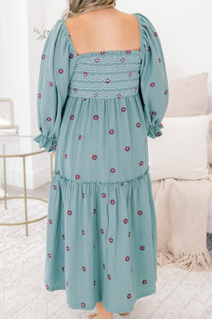 Vestido Maravilla de Flores Silvestres, Jade Claro
