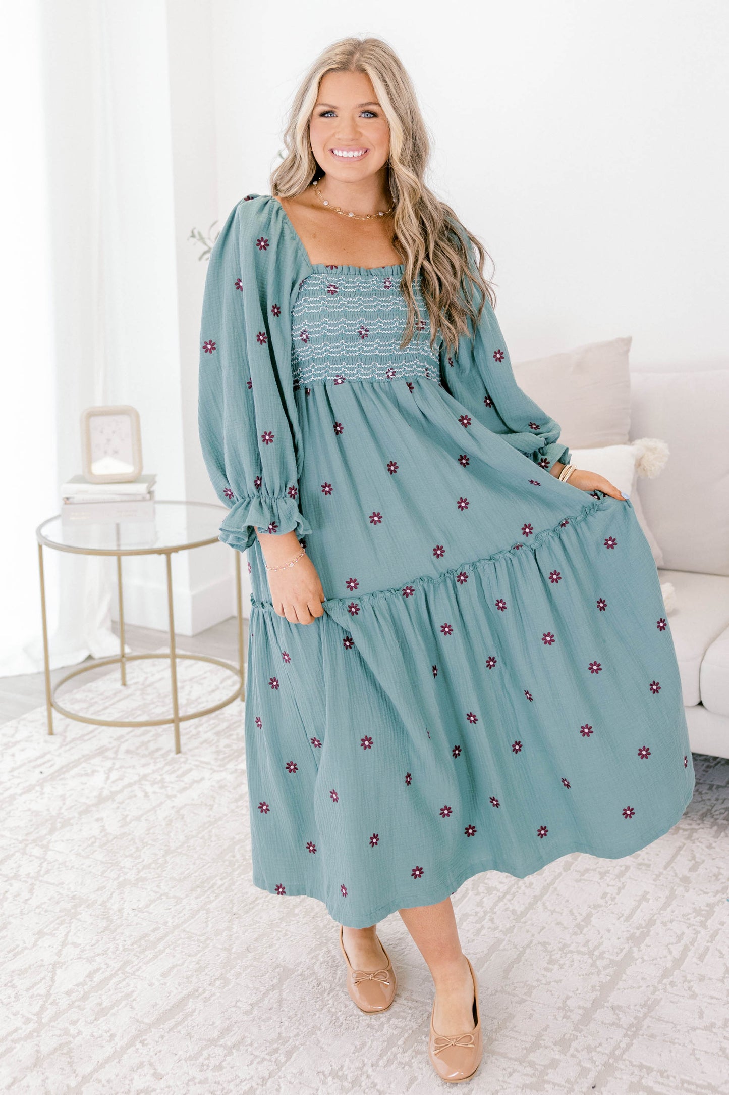 Vestido Maravilla de Flores Silvestres, Jade Claro