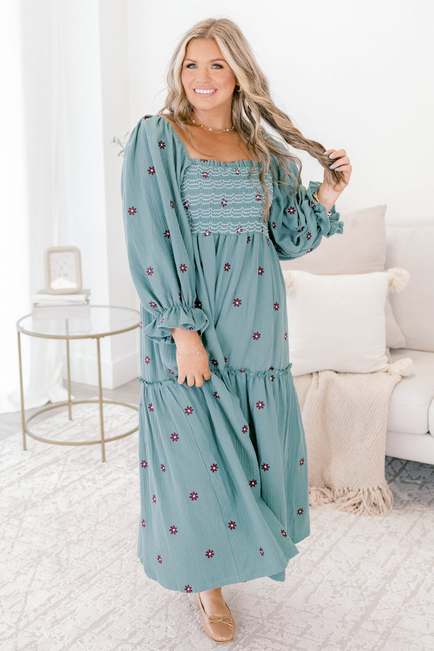 Vestido Maravilla de Flores Silvestres, Jade Claro