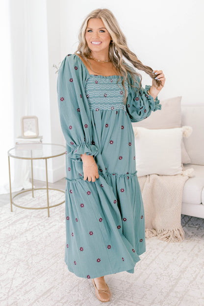 Vestido Maravilla de Flores Silvestres, Jade Claro