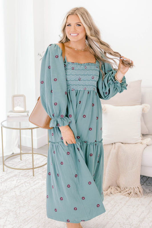 Vestido Maravilla de Flores Silvestres, Jade Claro