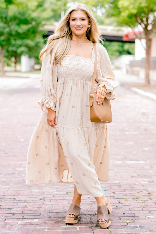 Vestido Maravilla de Flores Silvestres, Beige
